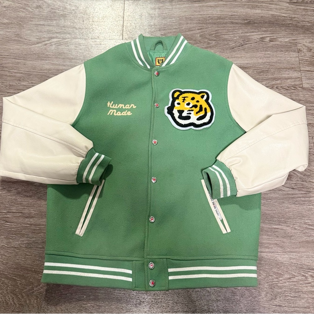 Human Made Green and Cream Varsity Jacket